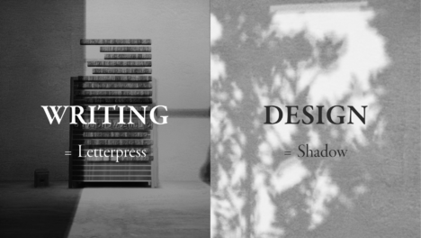 WRITING = Letterpress. DESIGN = Shadow.